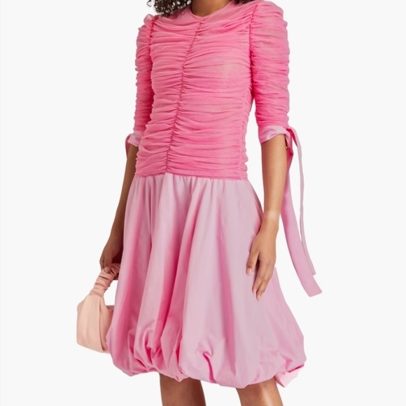 RENAISSANCE Sakura tulle & cotton Ruched Dress with Puff Skirt,Pink Adorable NWT - Picture 2 of 15